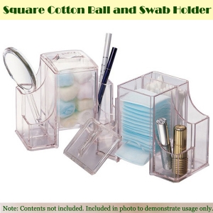 Transparent Square Makeup Cotton ball &amp; Swab Holder 사각 화장솜통 면봉통